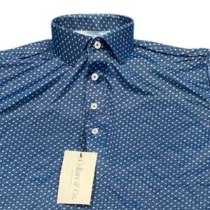 NWT Collars & Co Men's M Dress Collar Polo Shirt Performance Los Cabos Blue Star